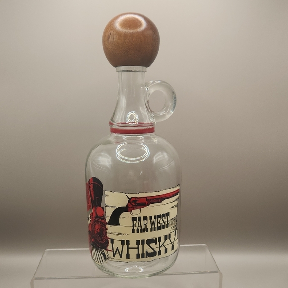 Far West Whisky Jug Bottle 1 Liter Decorative Wooden Top Barware - Picture 1 of 11